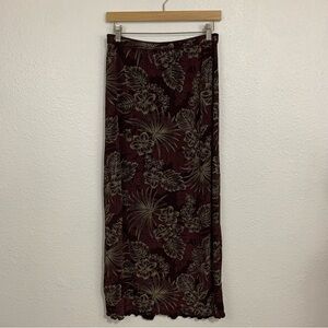 City Knits Y2K Burgundy Taupe Tropical Floral Beachy Midi Skirt Size M